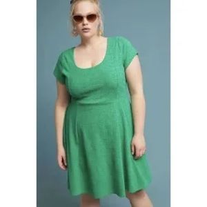 Maeve from Anthropologie- Fit and Flare- Green tweed dress- 1X- so comfortable